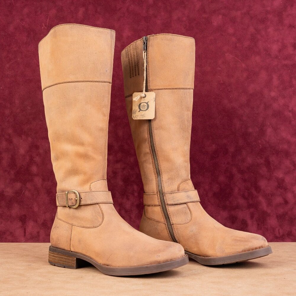 Born Women Braydon II Distress Brown Leather Zip Riding Knee Boots sz 8.5